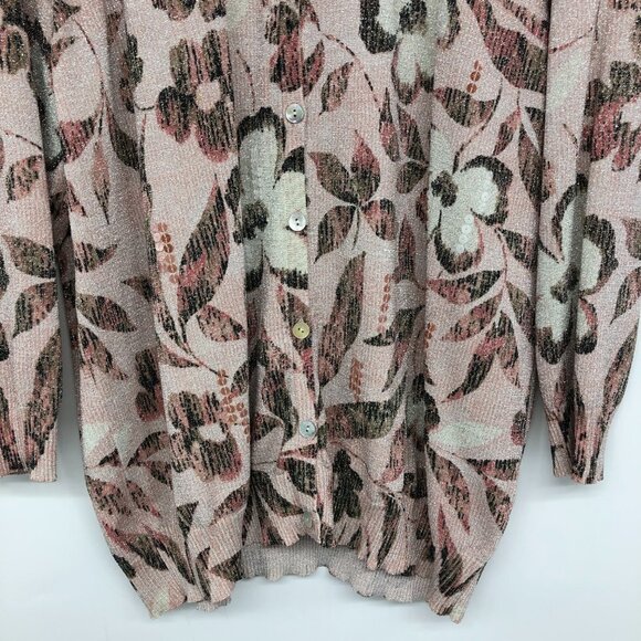 Alfred Dunner Pink sequin Knit Button-Up Cardigan Floral Sparkly pastels size ~M - Picture 5 of 16